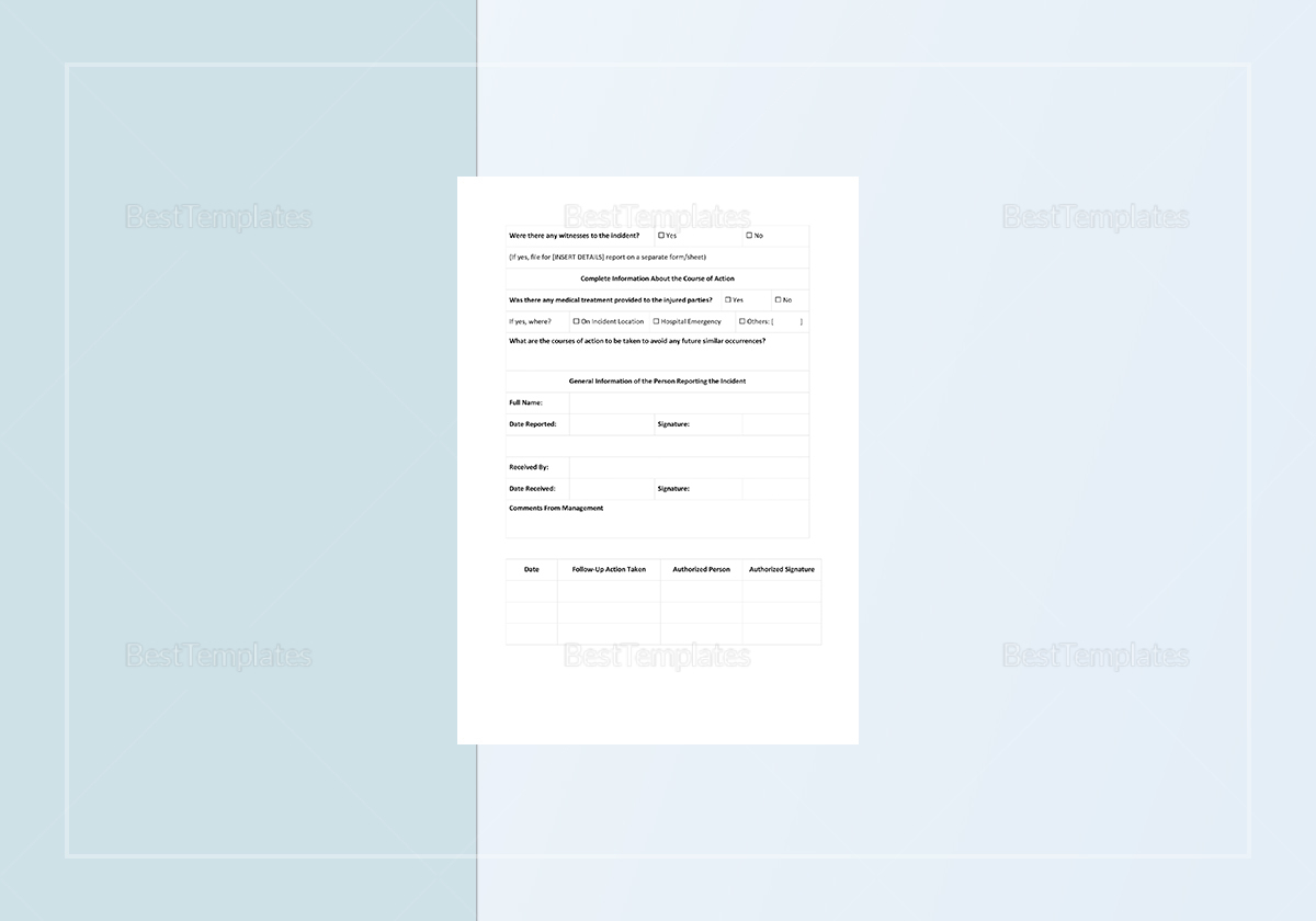 Blank Incident Report Template in Word, Apple Pages