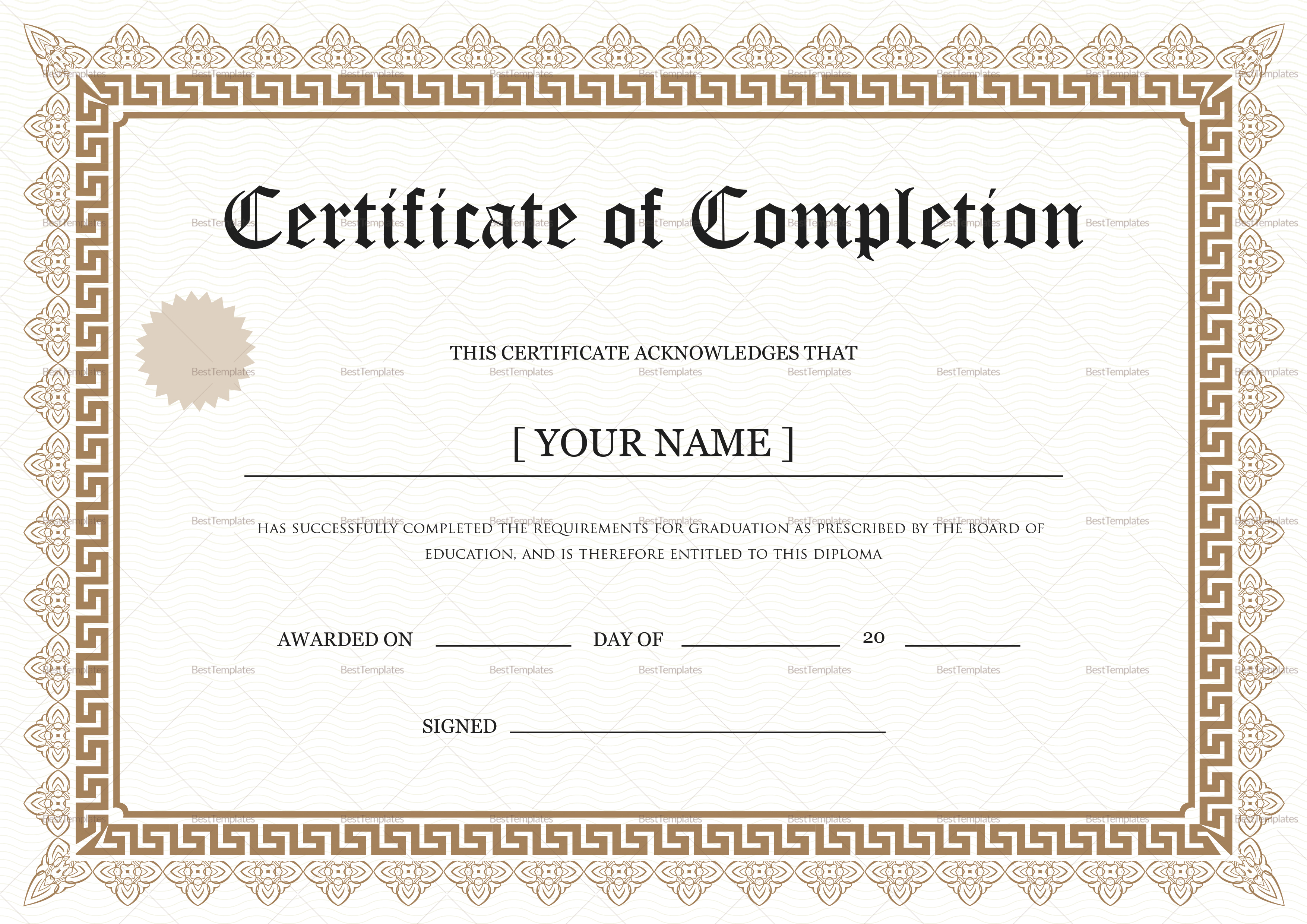 Bachelor Degree Completion Certificate Design Template in PSD, Word