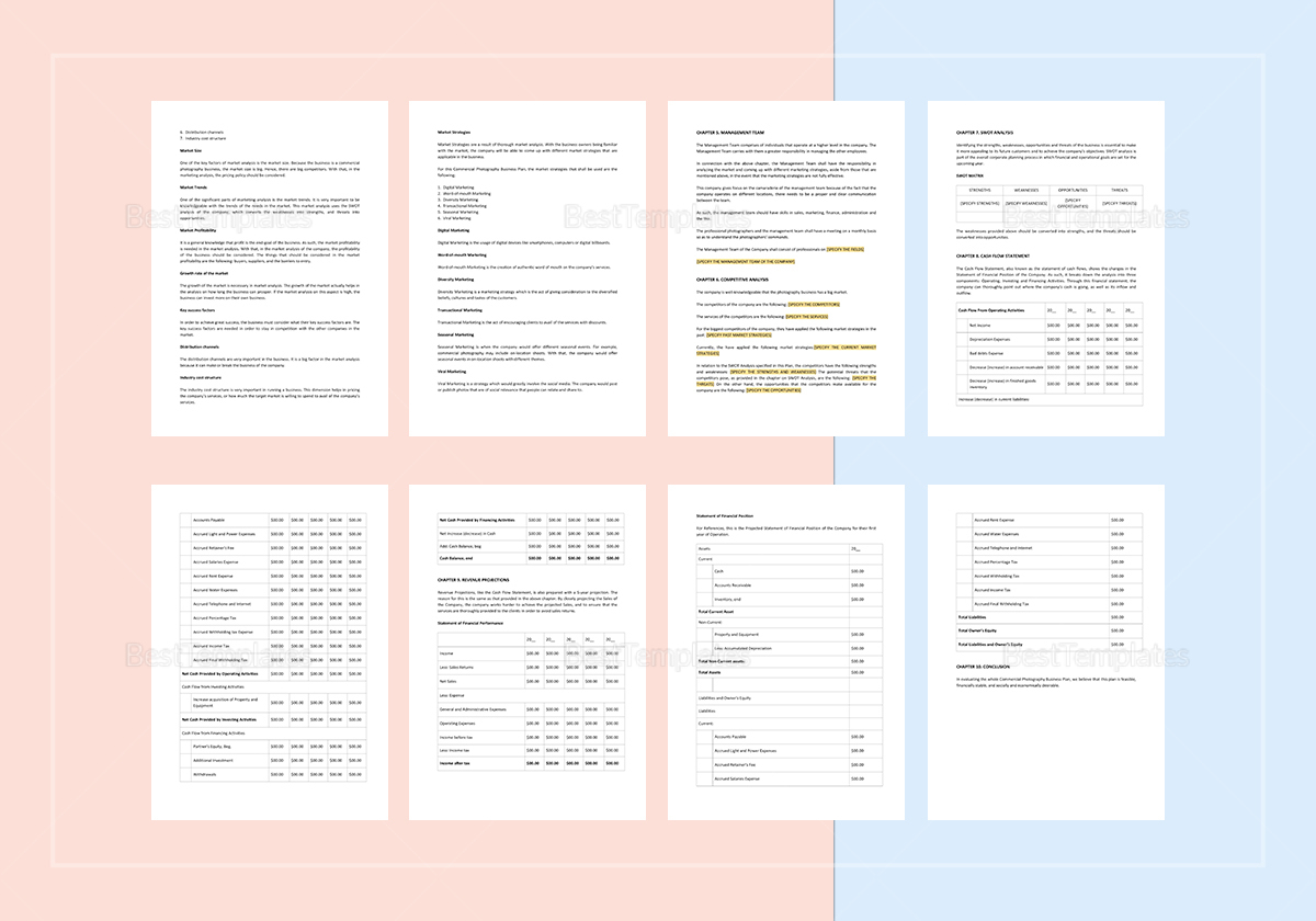Commercial Photography Business Plan Template in Word, Apple Pages
