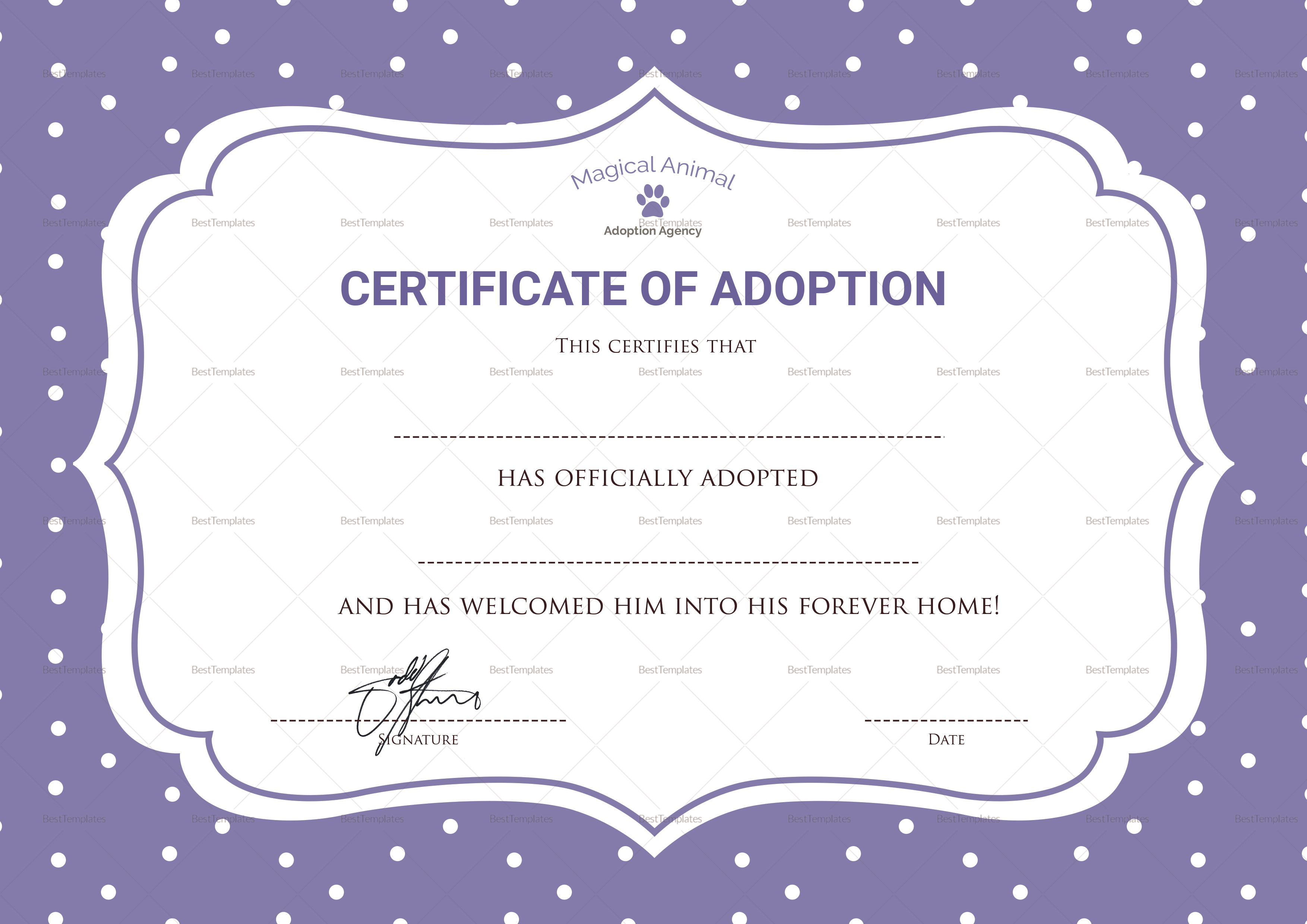 official adoption certificate design template in psd, word