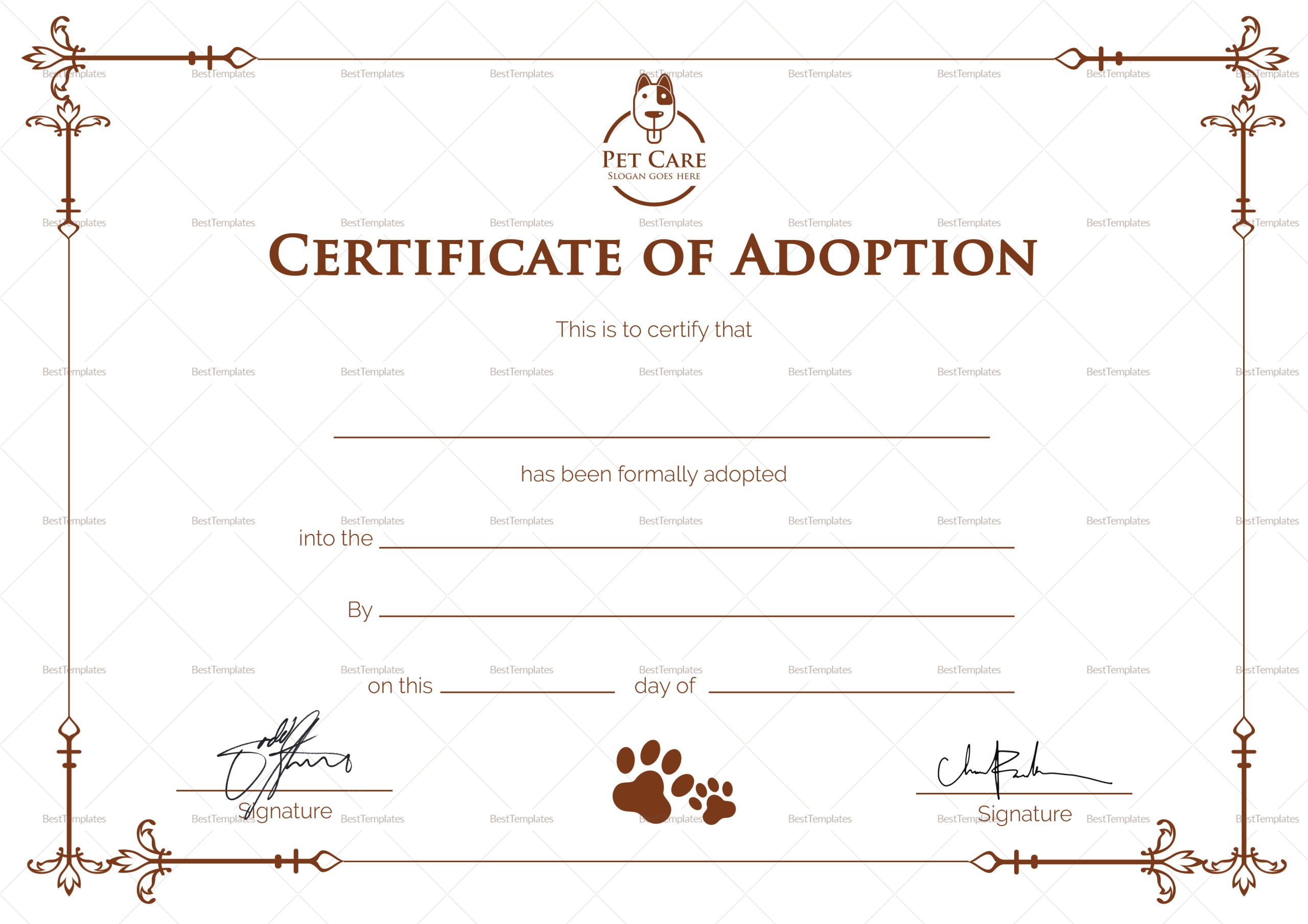 Simple Adoption Certificate Design Template In PSD Word