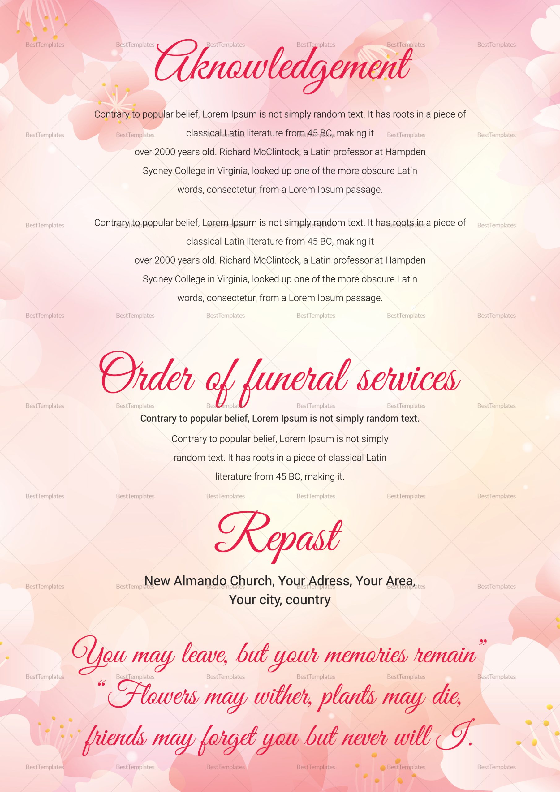 Elegant Funeral Template For Kids Template