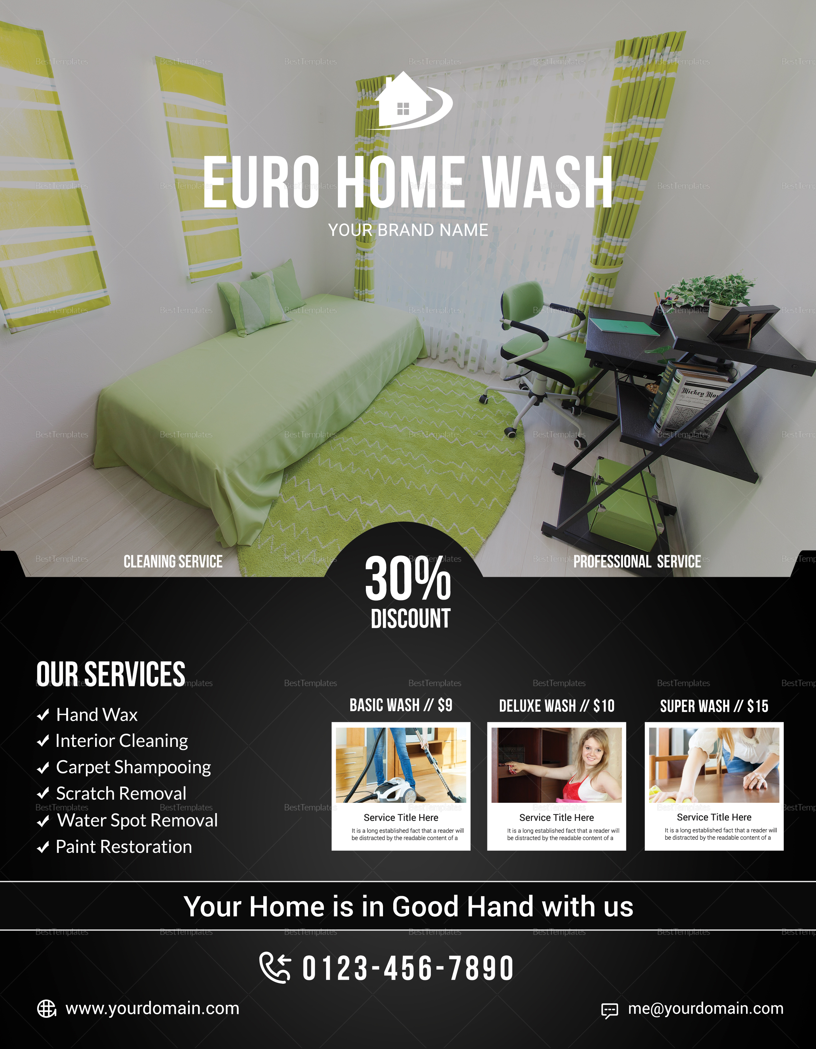 Cleaning Service Flyer Template, image size:2625x3375
