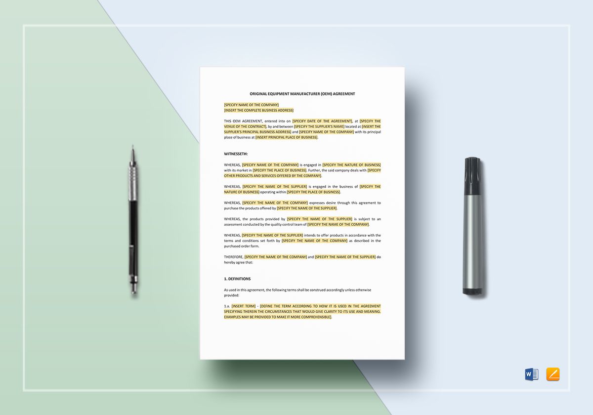 OEM Agreement Template in Word, Apple Pages