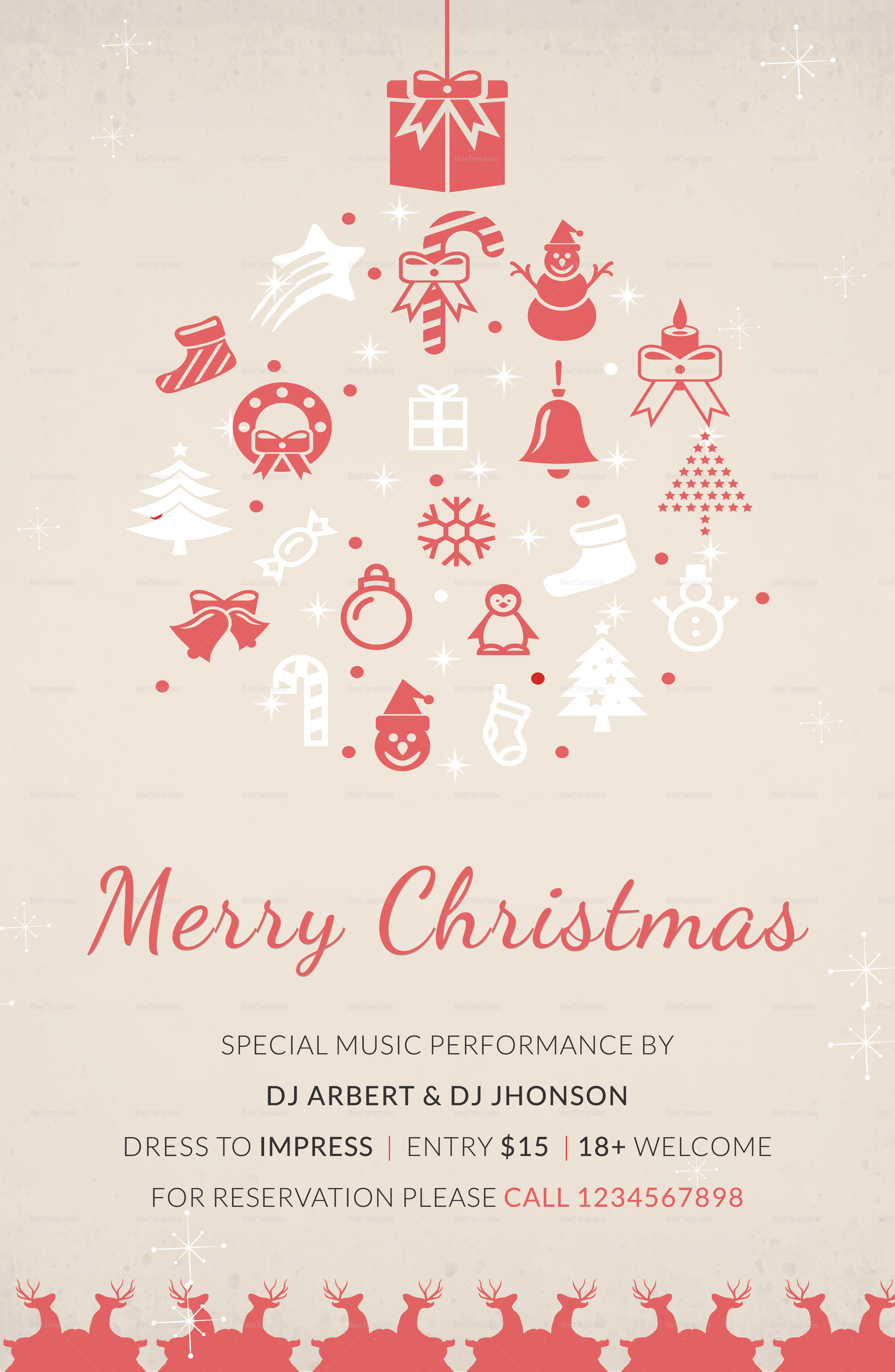 printable merry christmas poster template in adobe photoshop