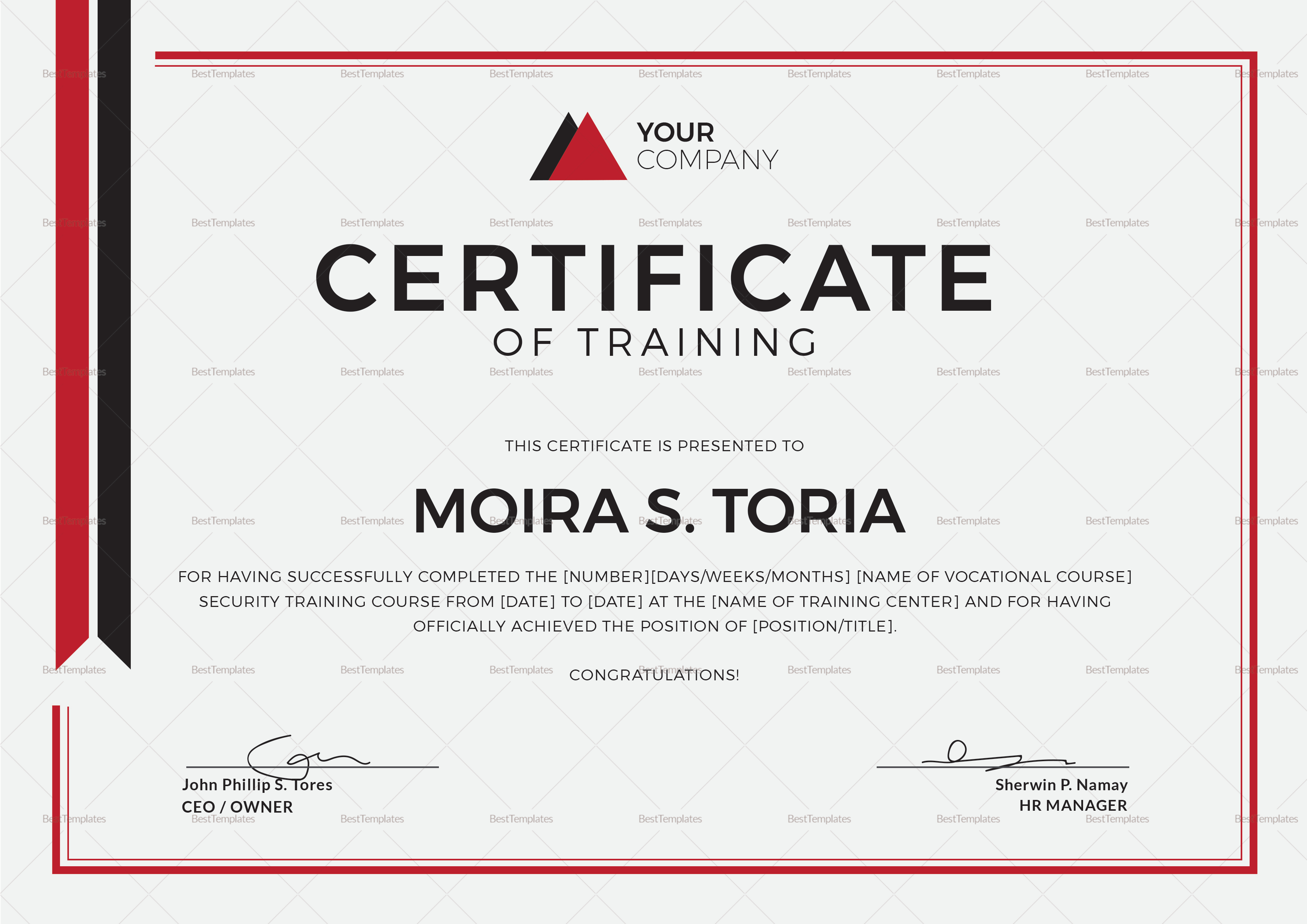 Security Training Certificate Design Template in PSD, Word 
