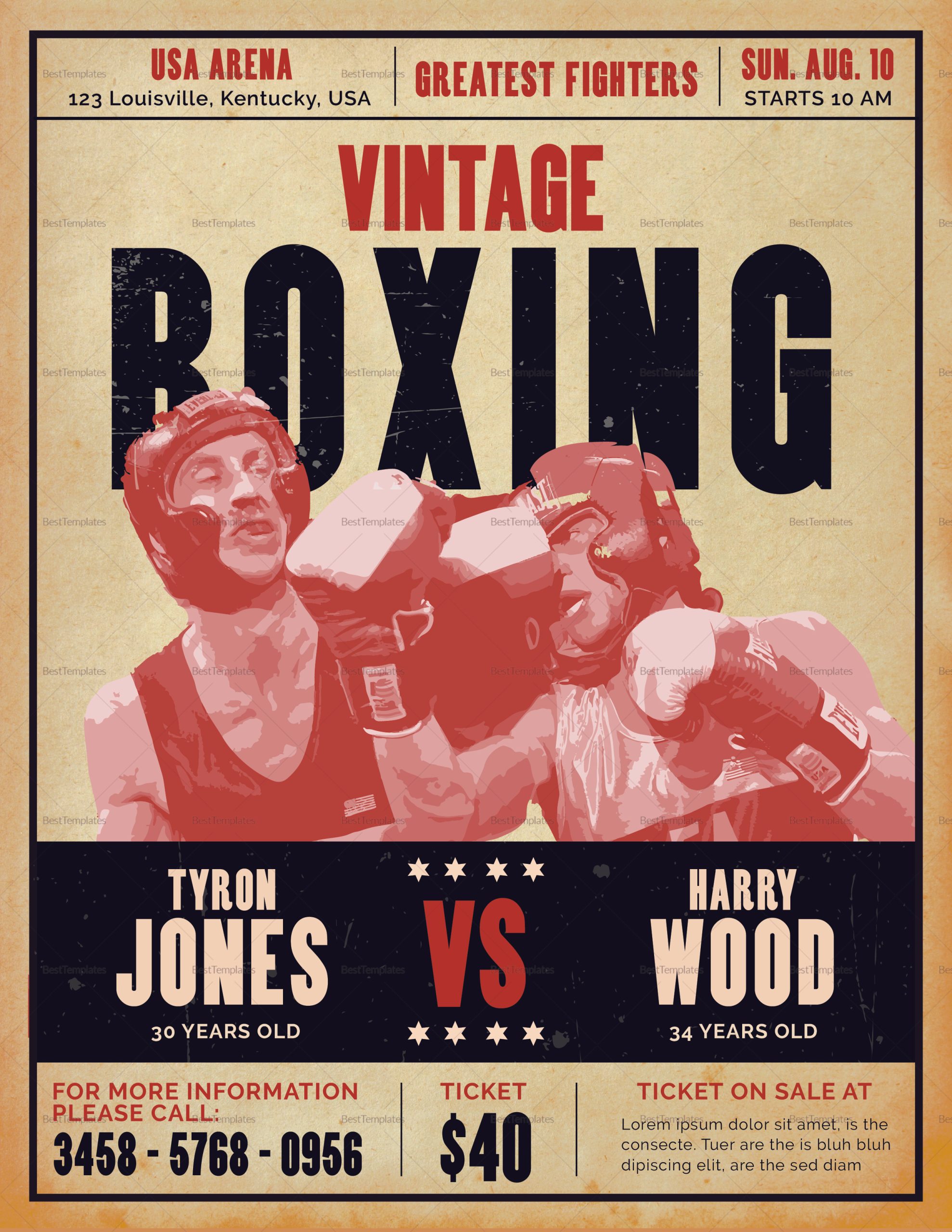 Vintage Boxing Flyer Design Template in PSD, Word, Publisher, Illustrator, InDesign