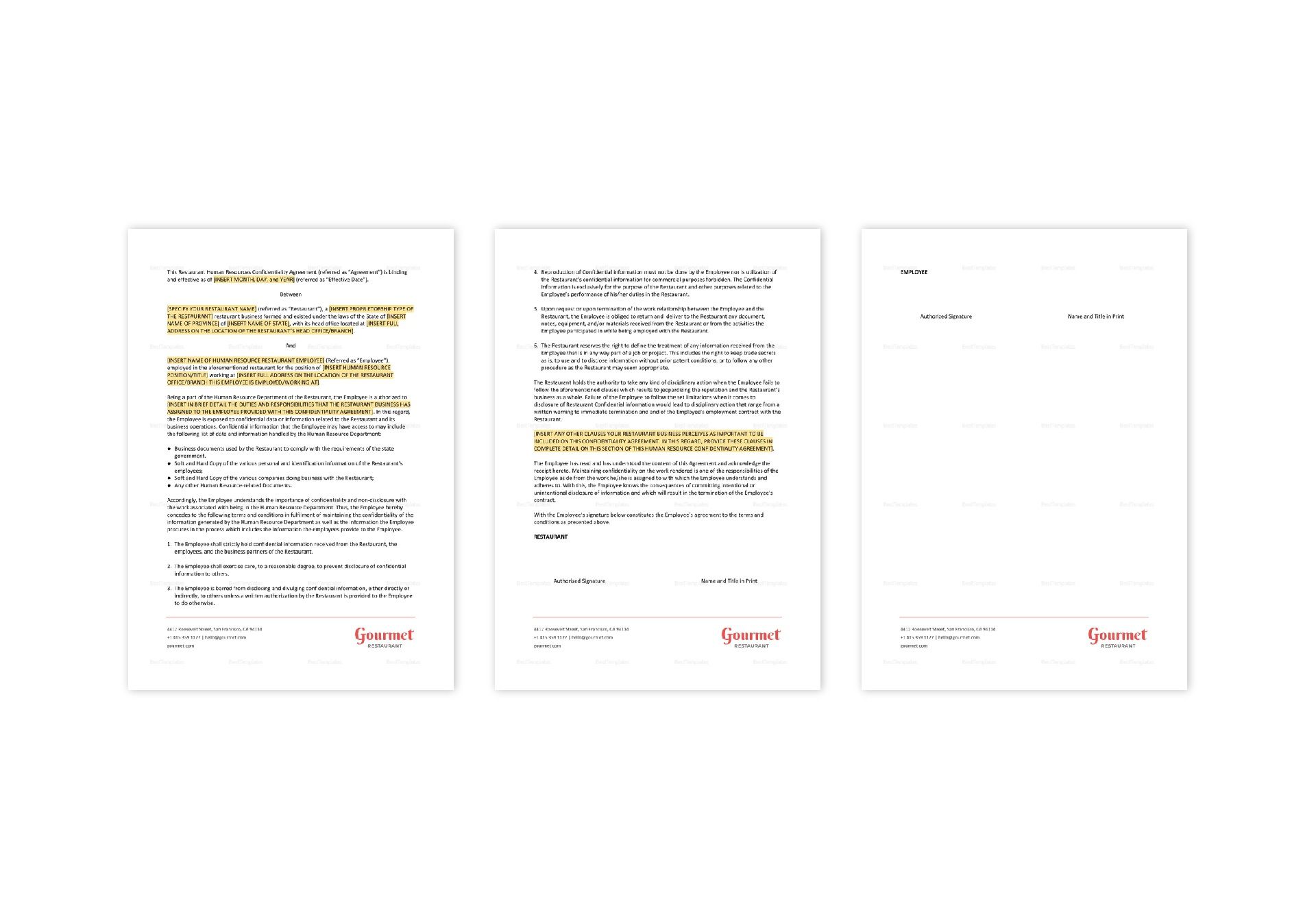 Restaurant Human Resources Confidentiality Agreement Template - Best ...