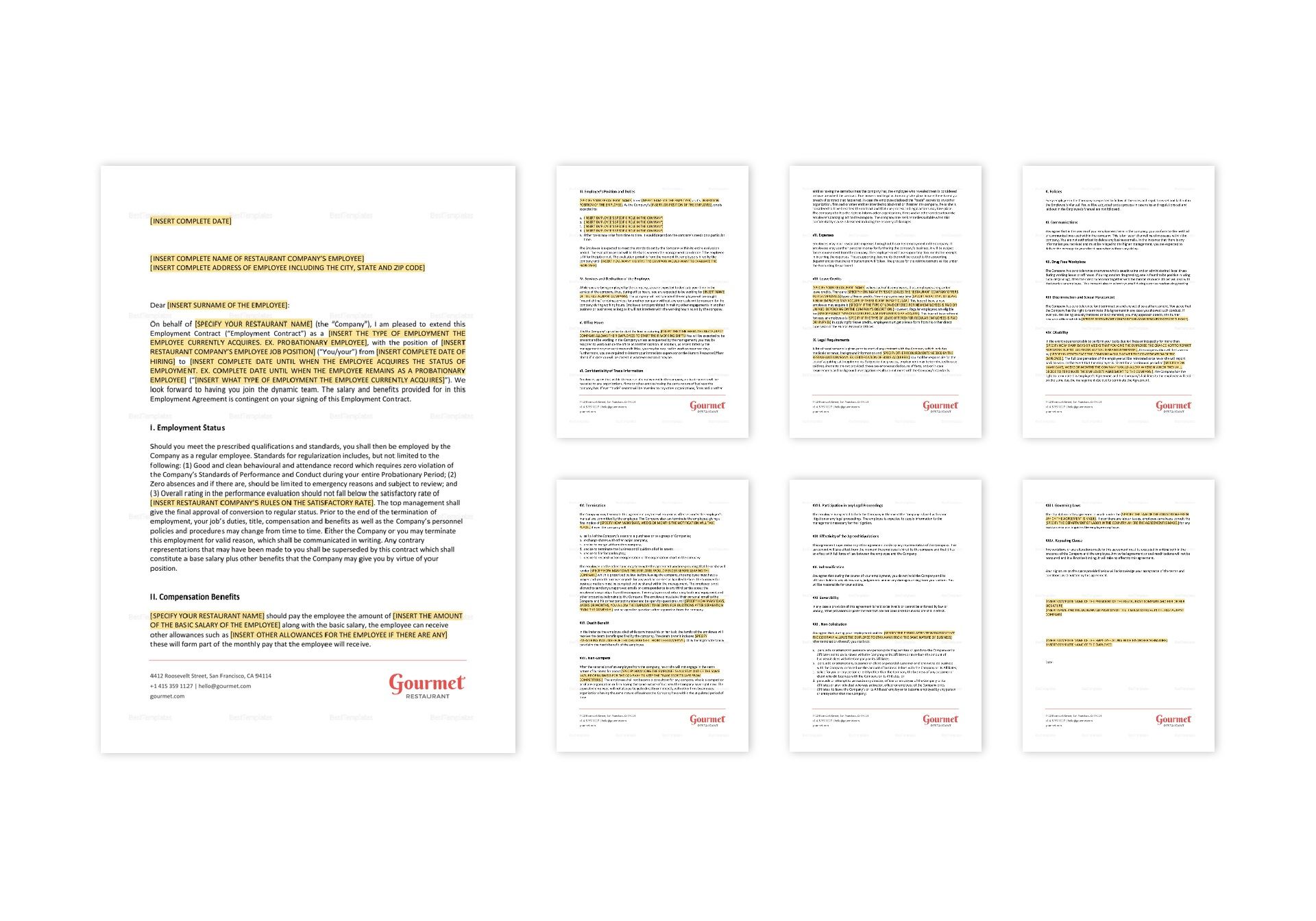 Restaurant Employment Agreement Template - Best Templates