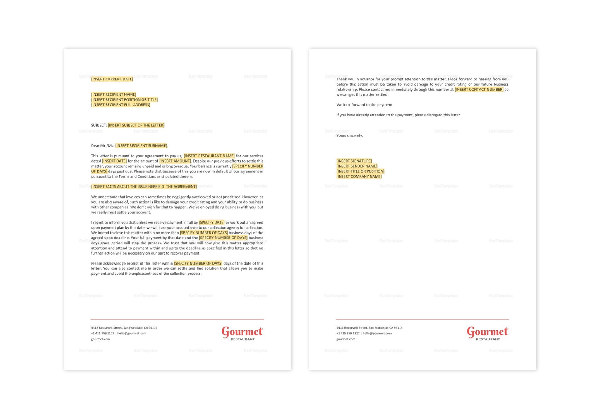 Restaurant Final Collection Letter