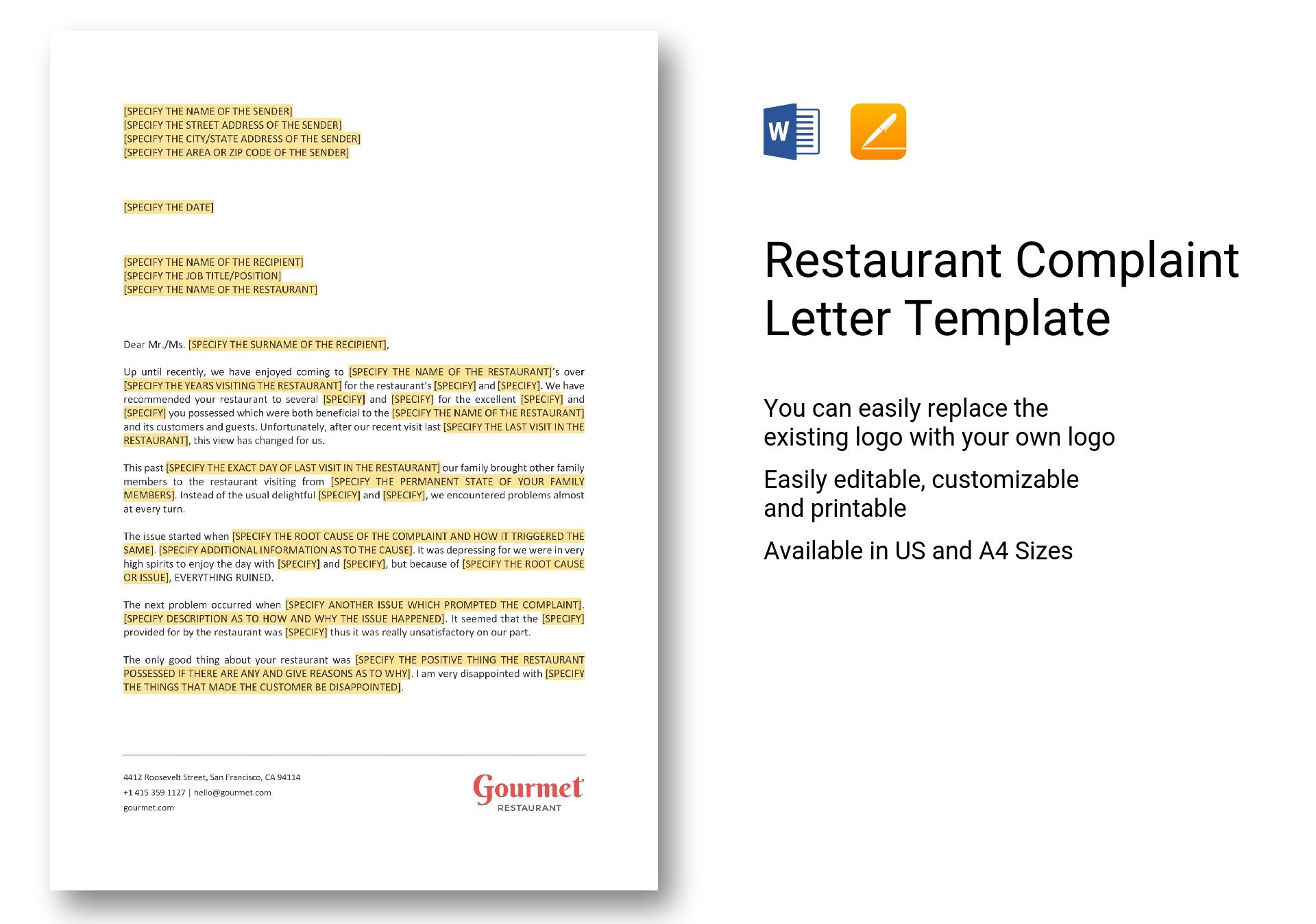 Restaurant Complaint Letter Template - Best Templates