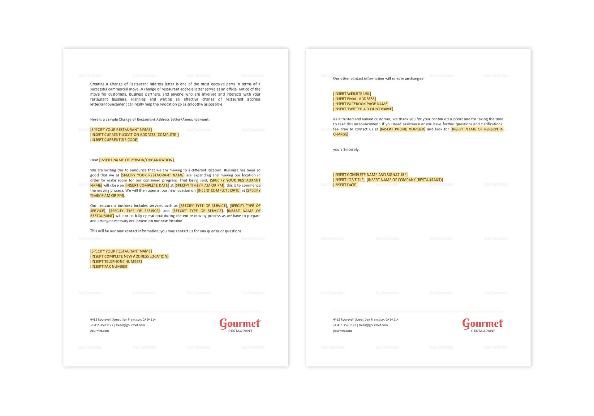 Announcement of Change of Restaurant Address