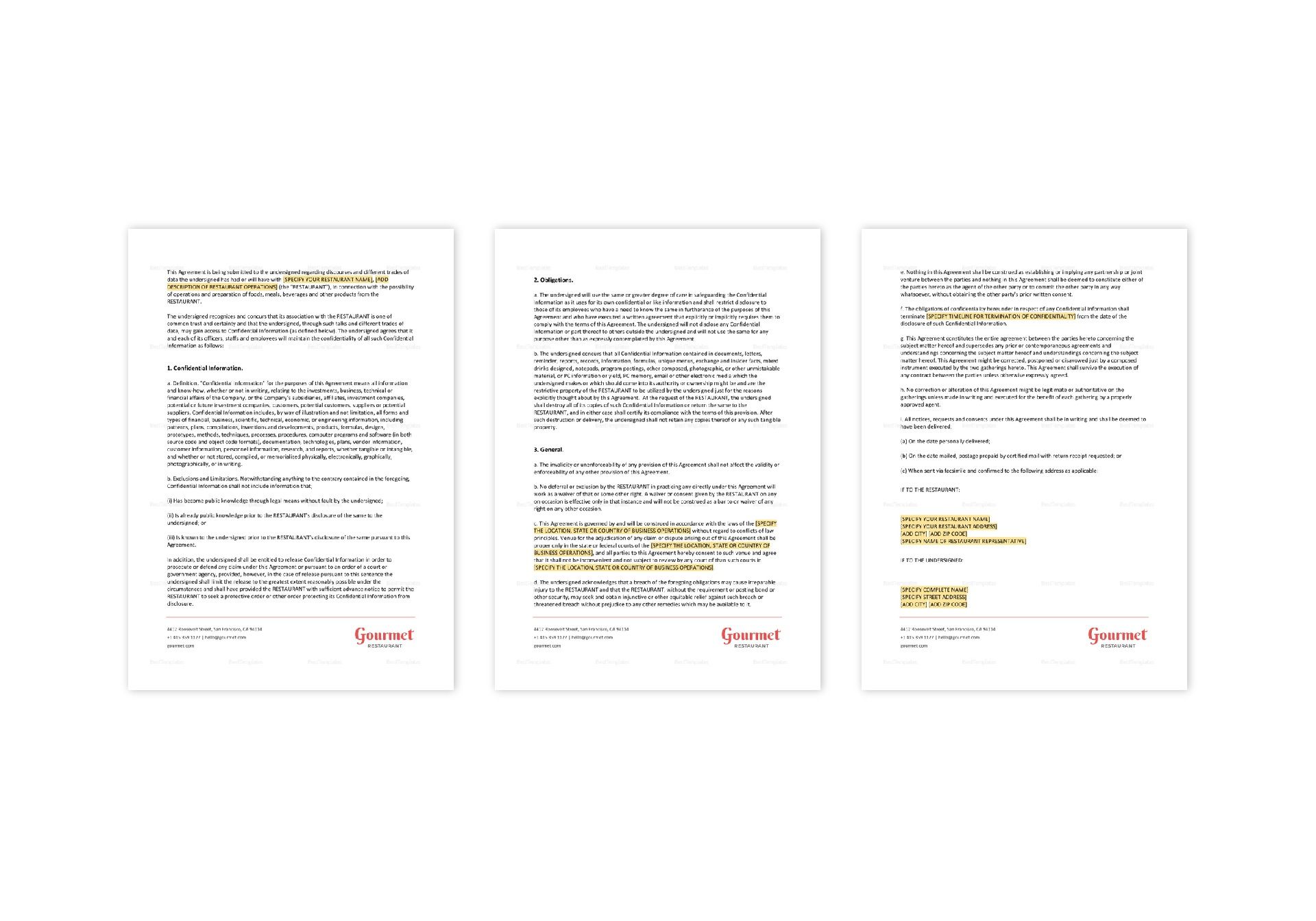 Restaurant Unilateral Nondisclosure Agreement Template - Best Templates