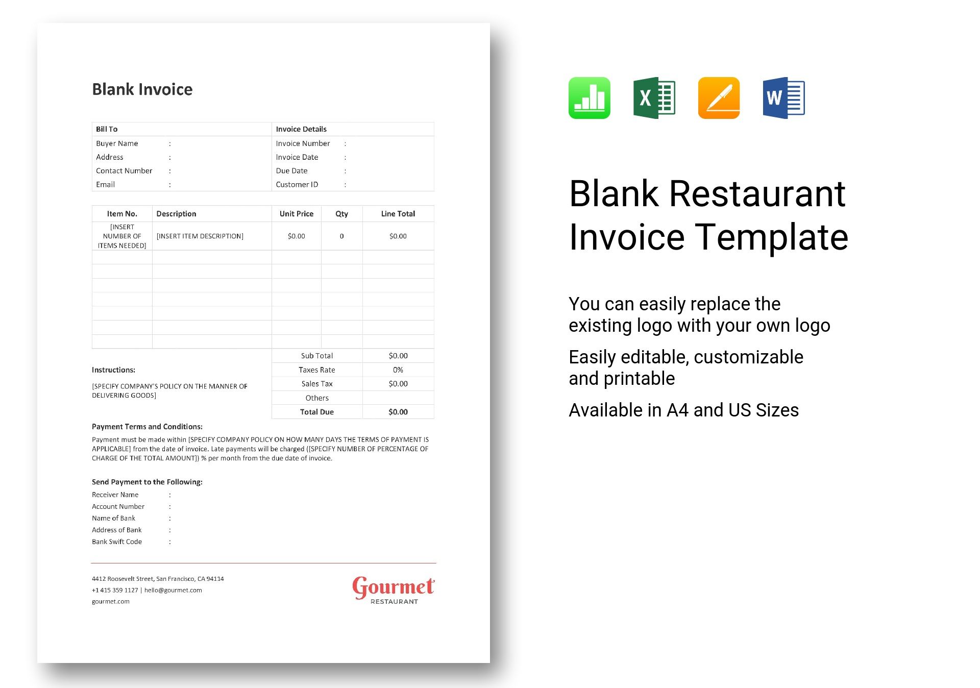 Blank Restaurant Invoice