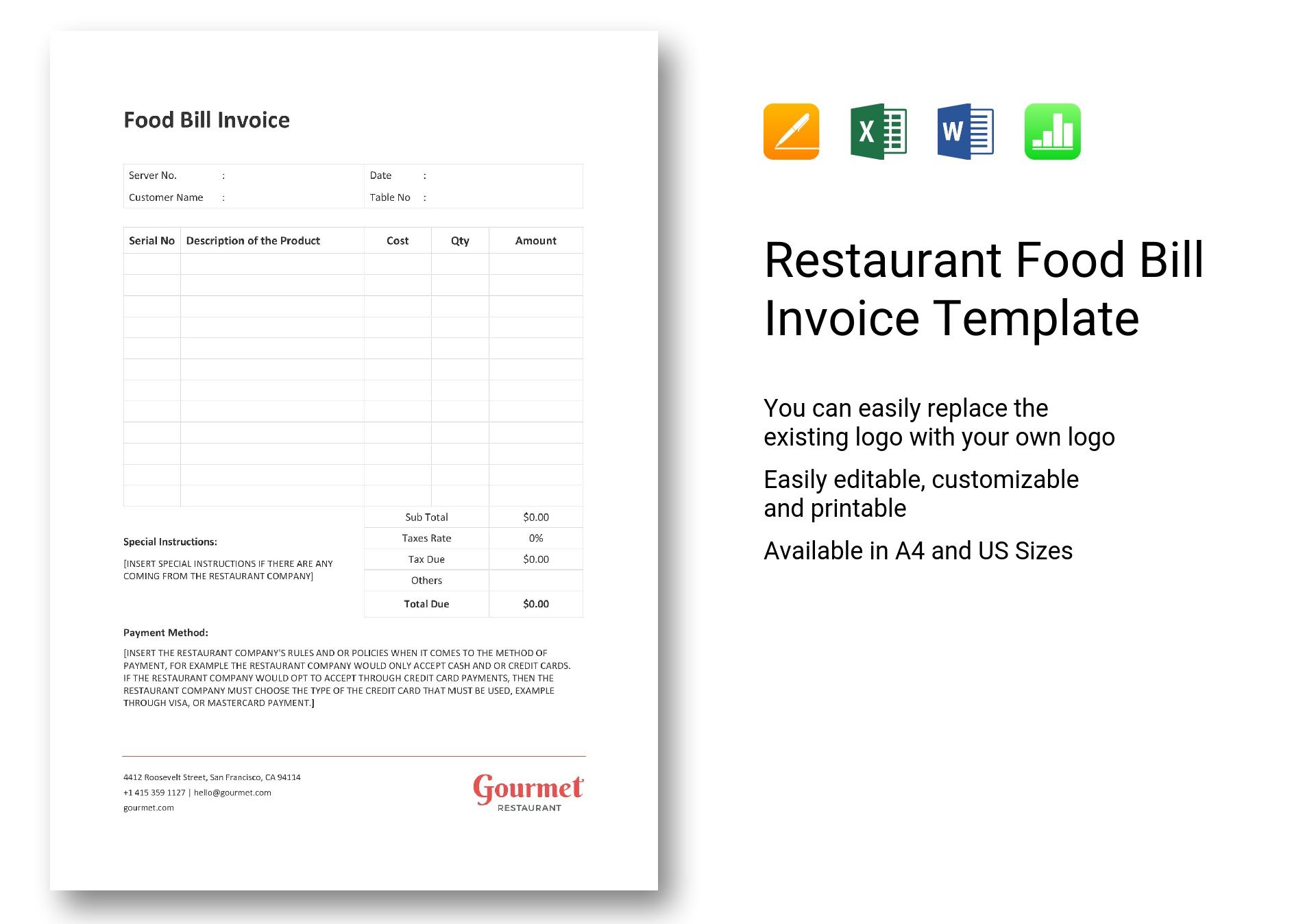 Restaurant Food Bill Invoice