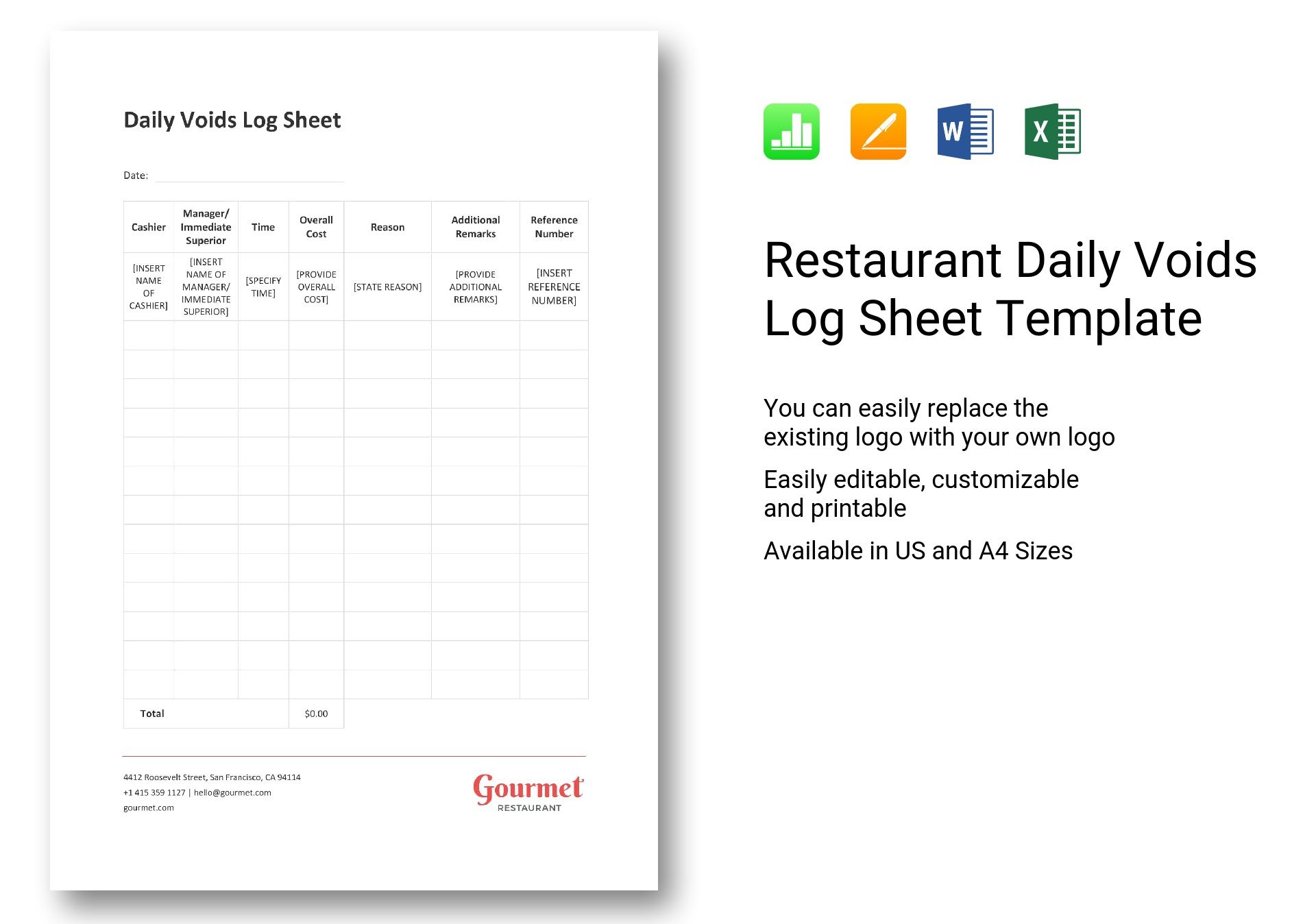 Restaurant Daily Voids Log Sheet