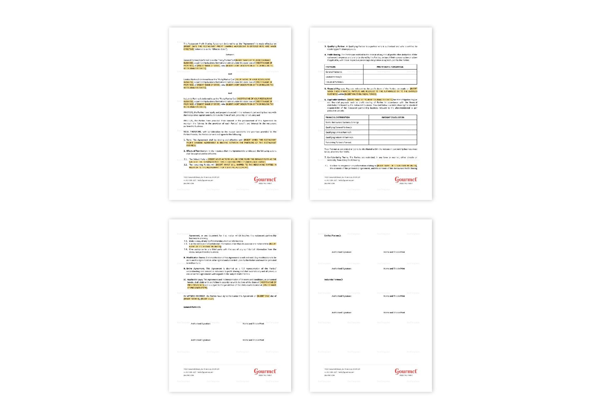 Restaurant Profit Sharing Agreement Template - Best Templates