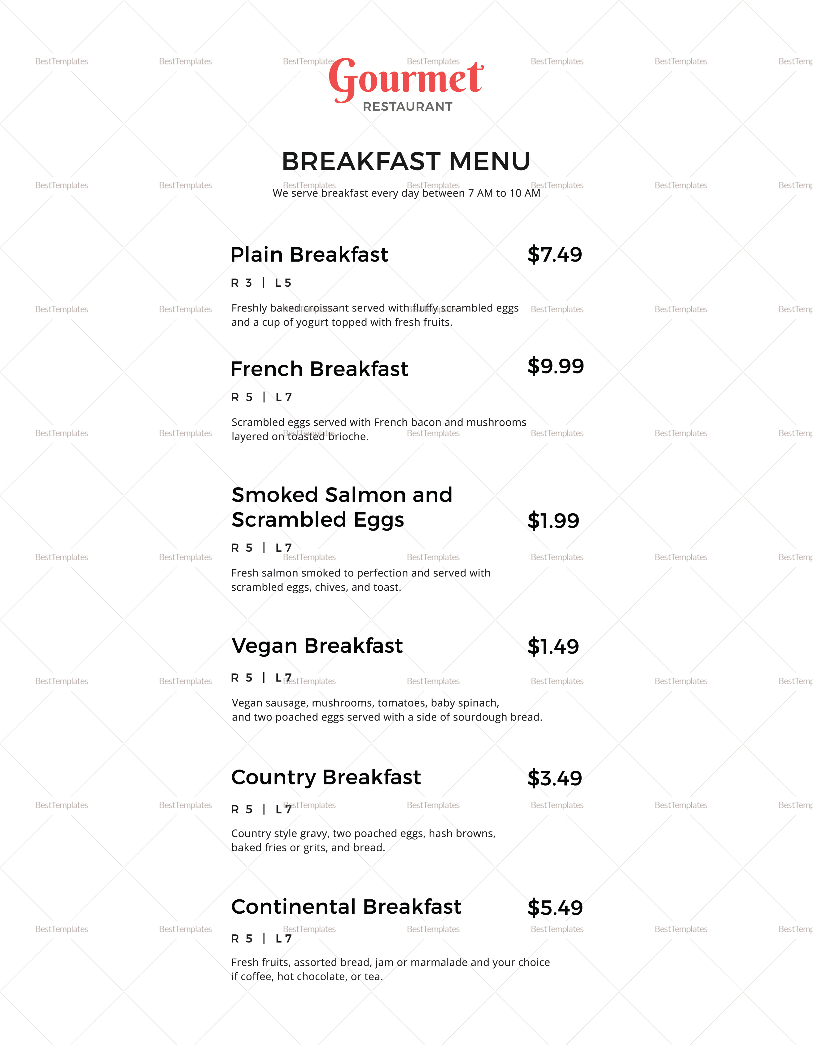 Simple Restaurant Takeaway Menu Template