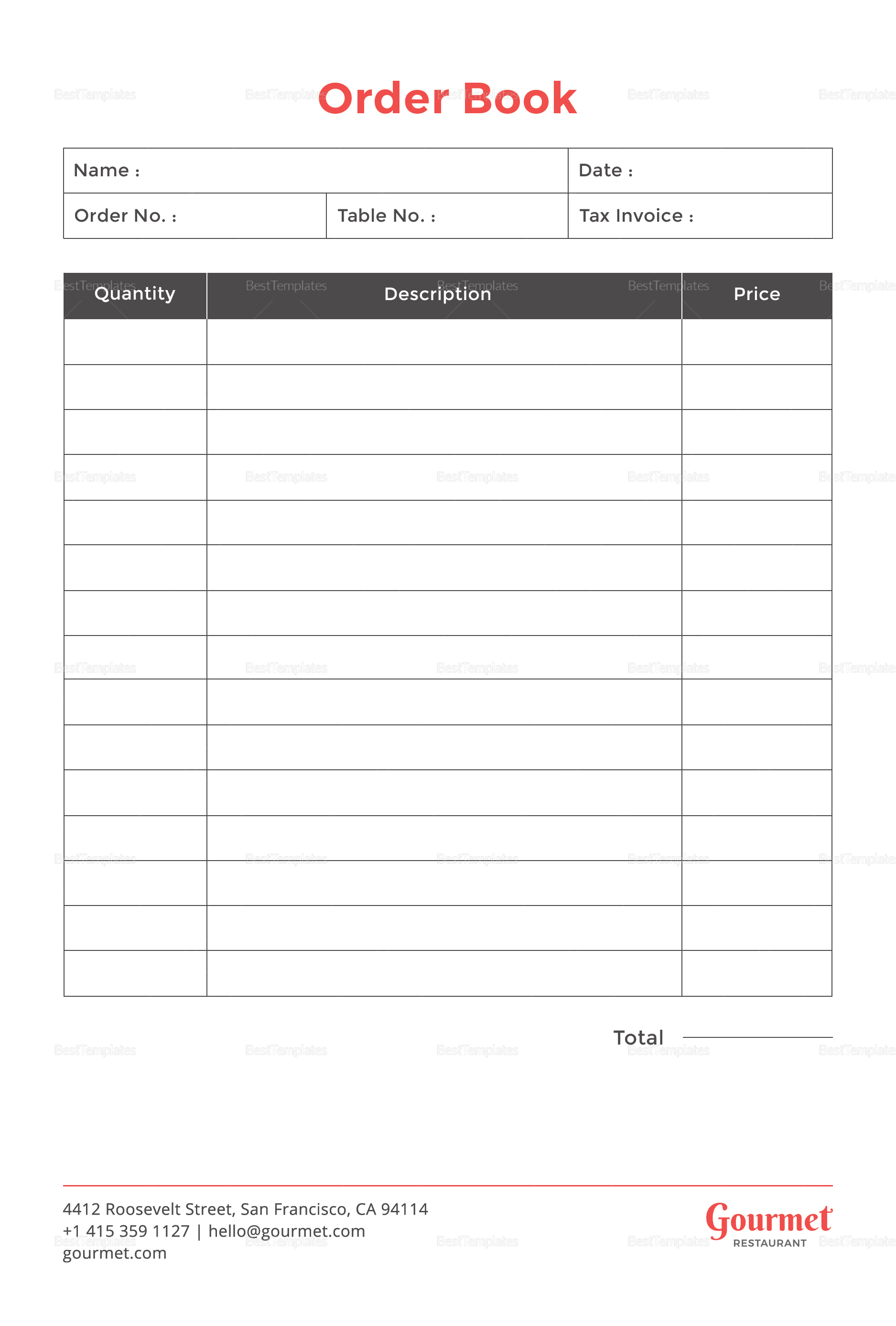 Restaurant Order Book Template - Best Templates