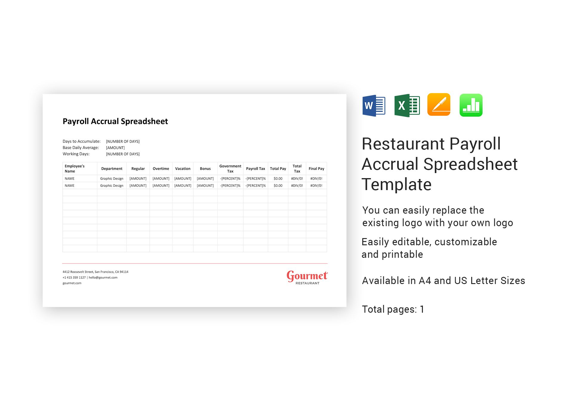 Restaurant Payroll Accrual Spreadsheet