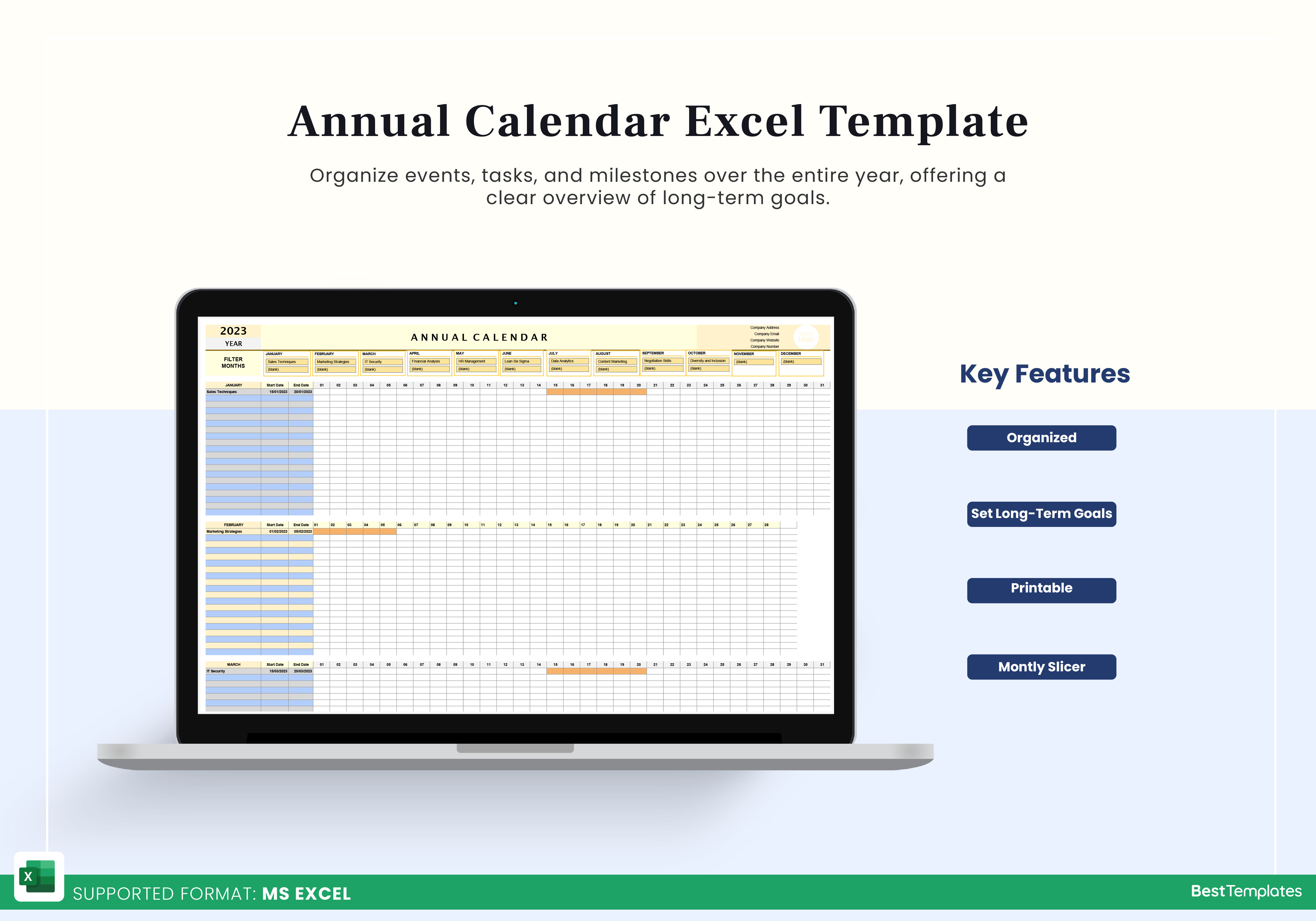 Annual Excel Calendar Template