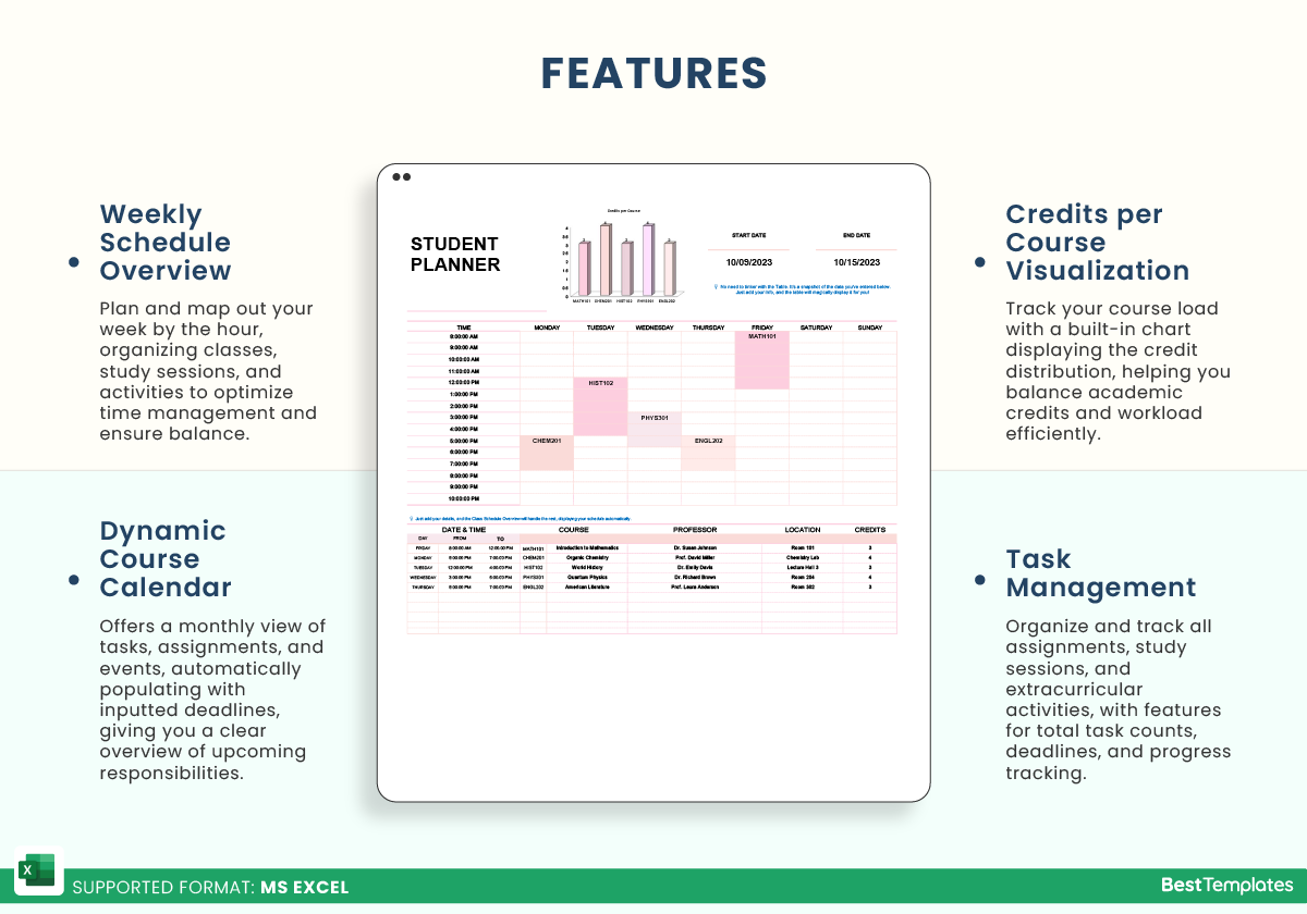 Student Planner Excel Template Best Templates