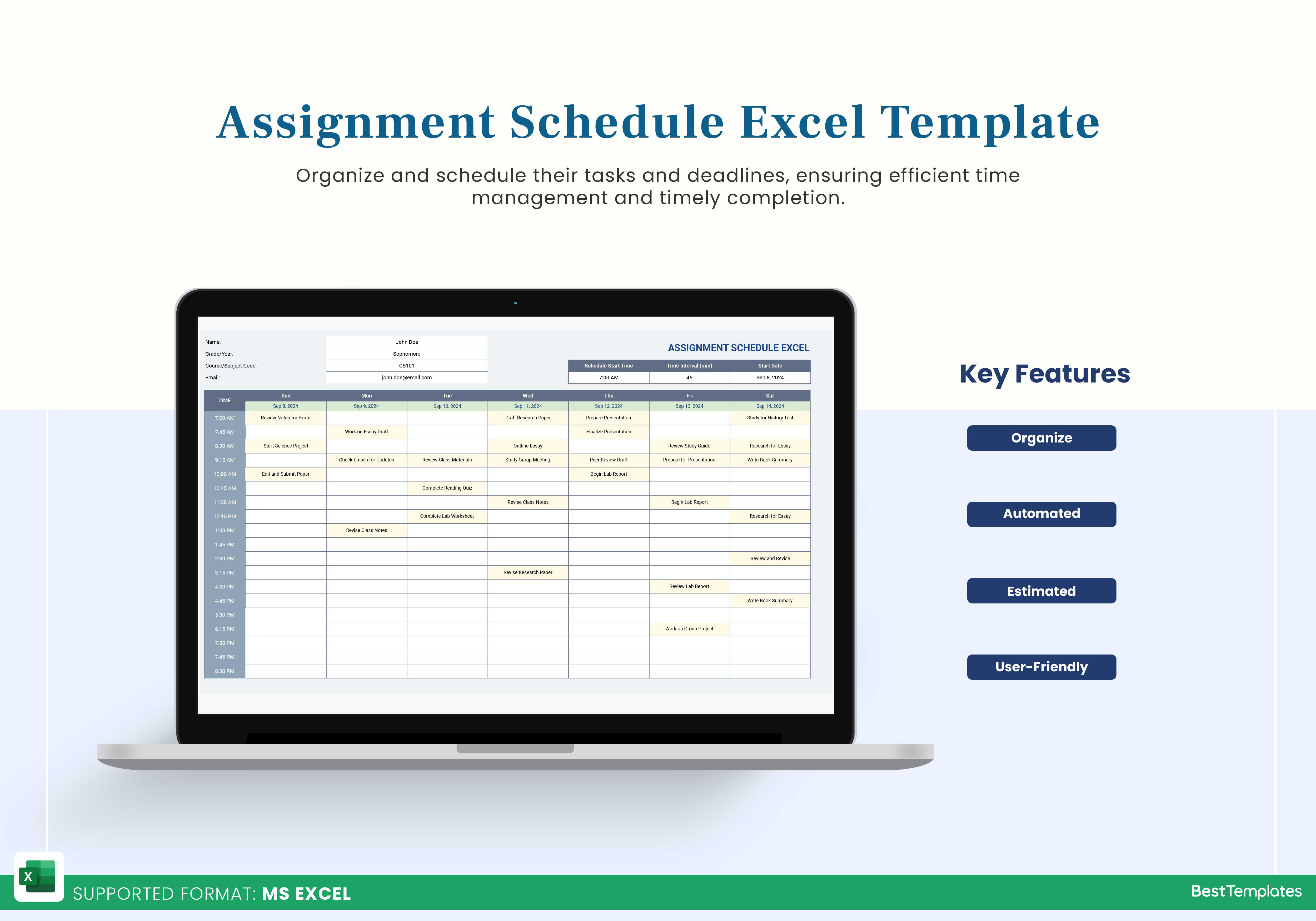 Assignment Schedule Excel Template