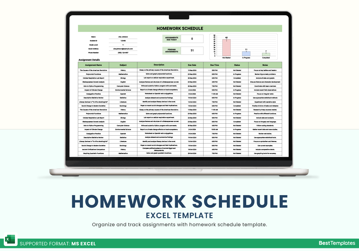 Homework Schedule Excel Template