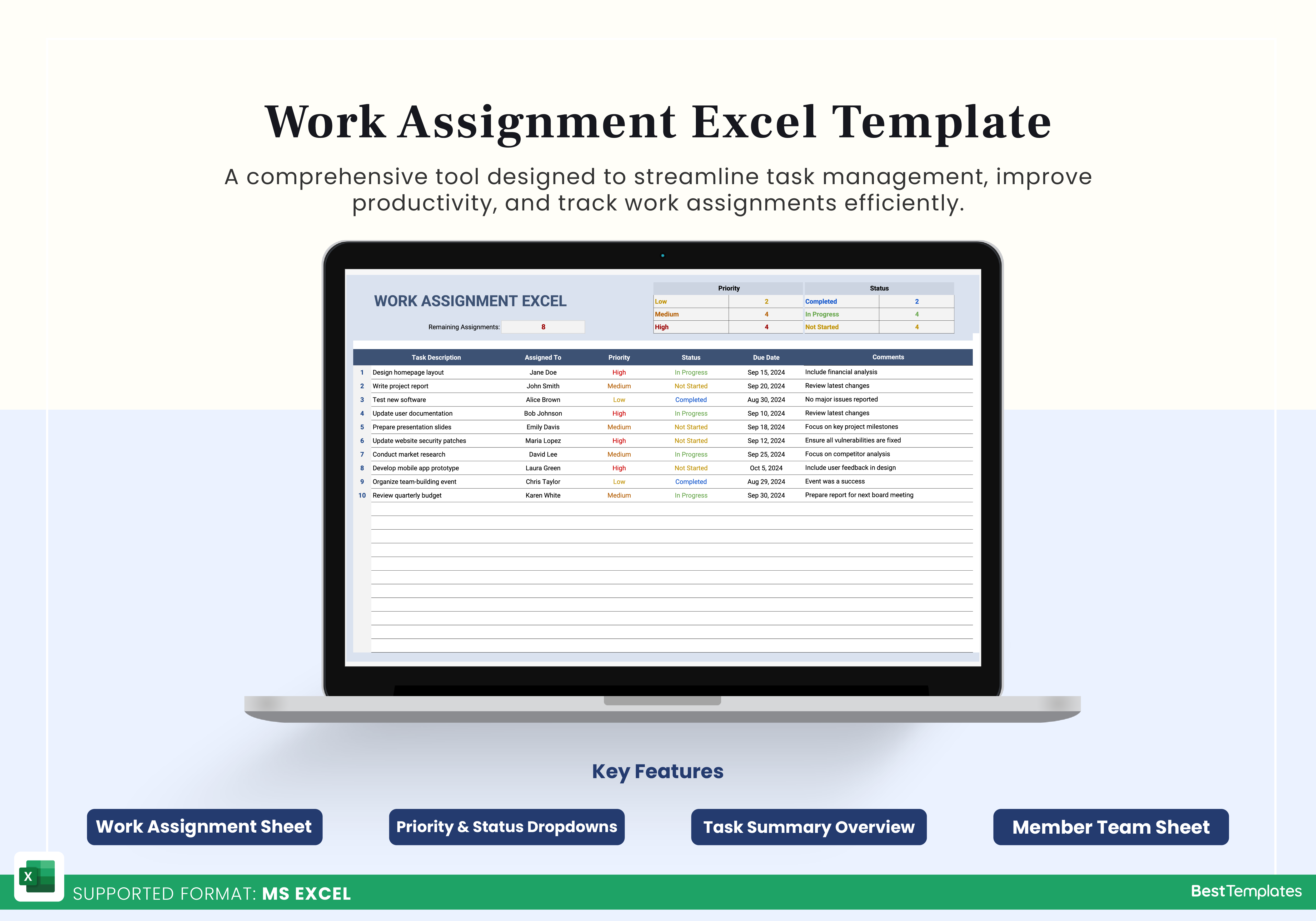 Work Assignment Excel Template