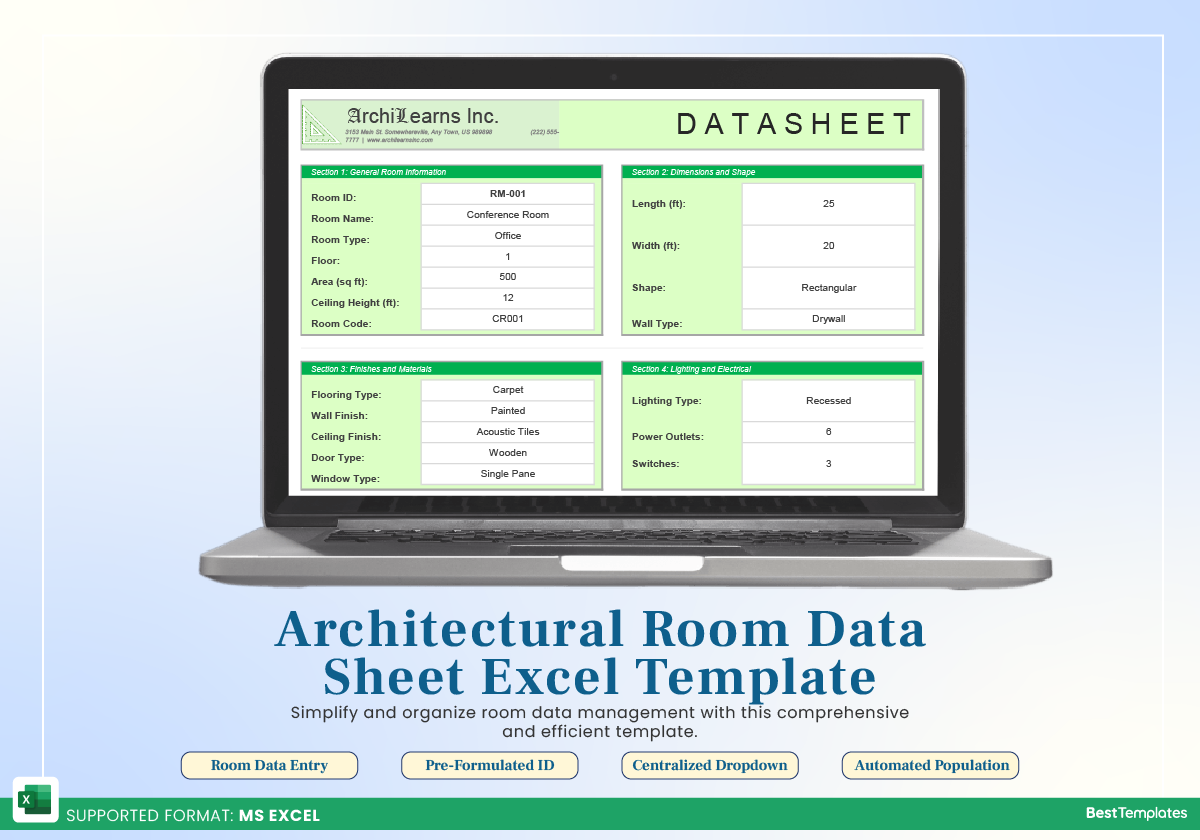 Architectural Room Data Sheet Excel Template Best Templates