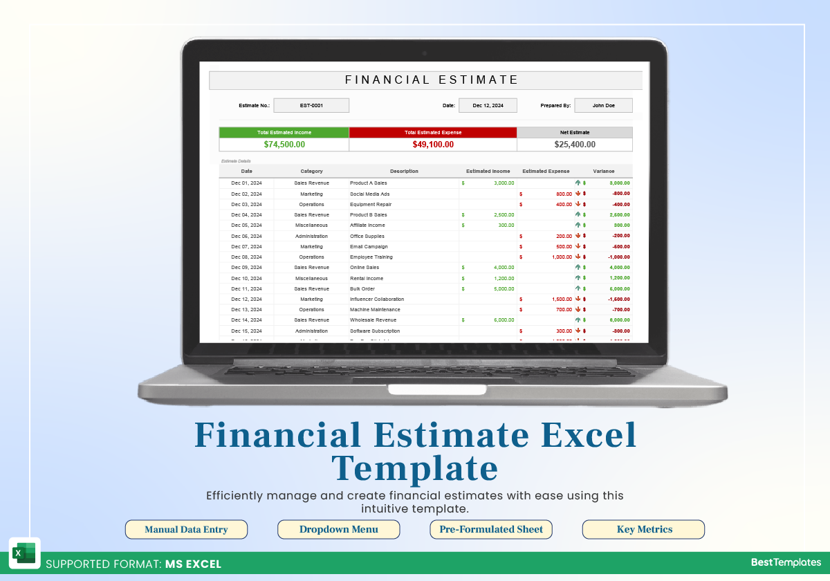 Financial Estimate Excel Template Best Templates