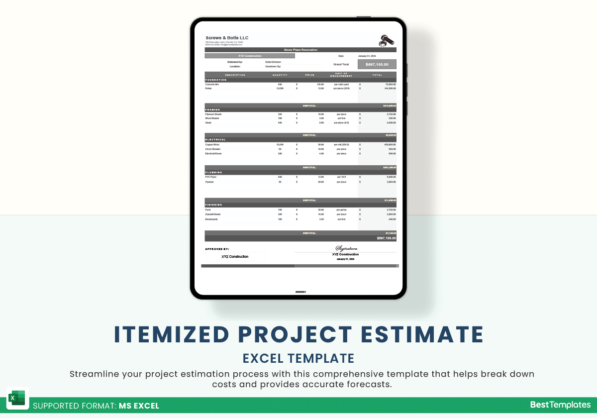 Itemized Project Estimate Excel Template Best Templates