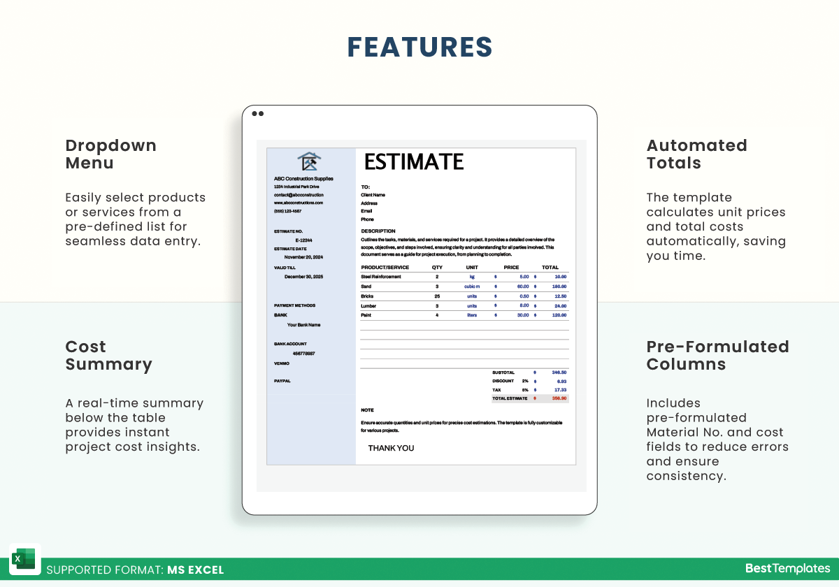 Material Estimate Excel Template Best Templates