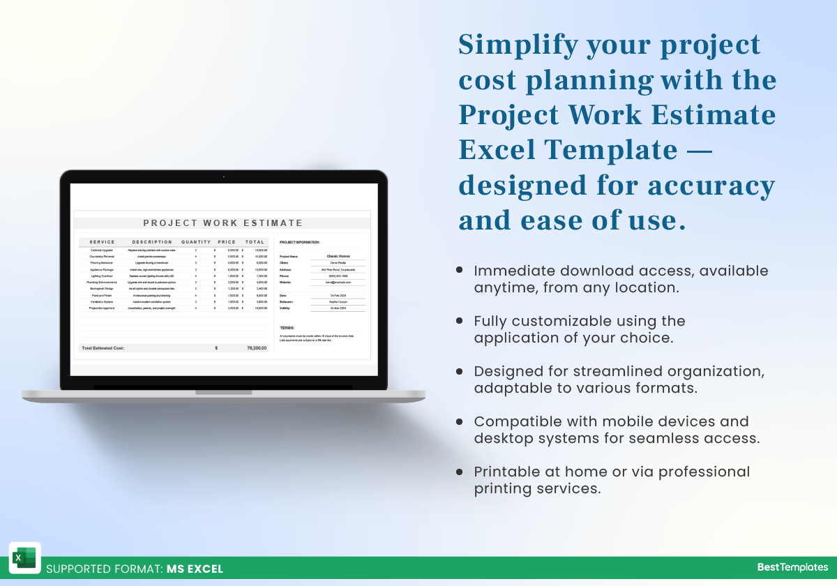 Project Work Estimate Excel Template Best Templates