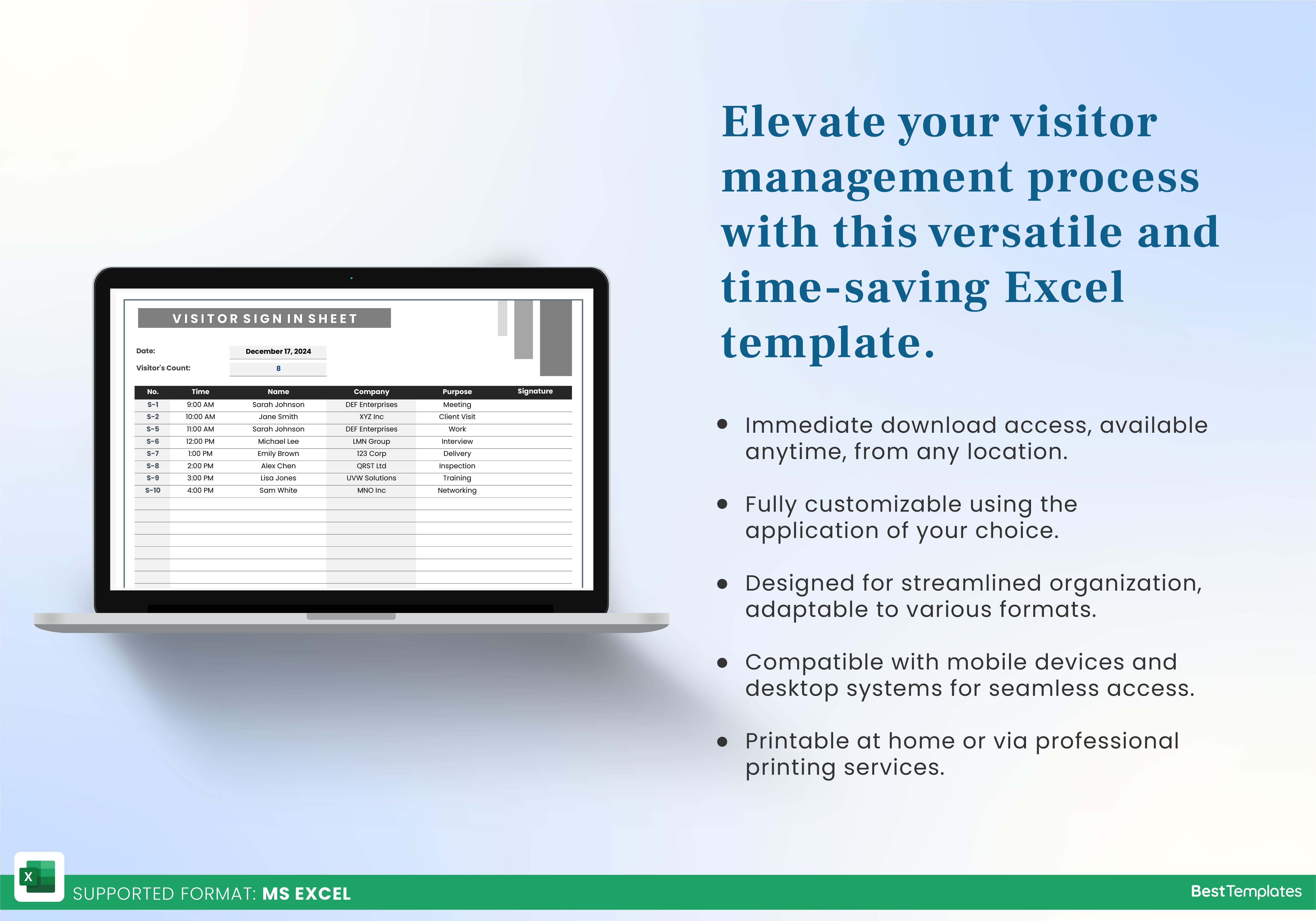 Visitor Sign-in Sheet Excel Template - Best Templates