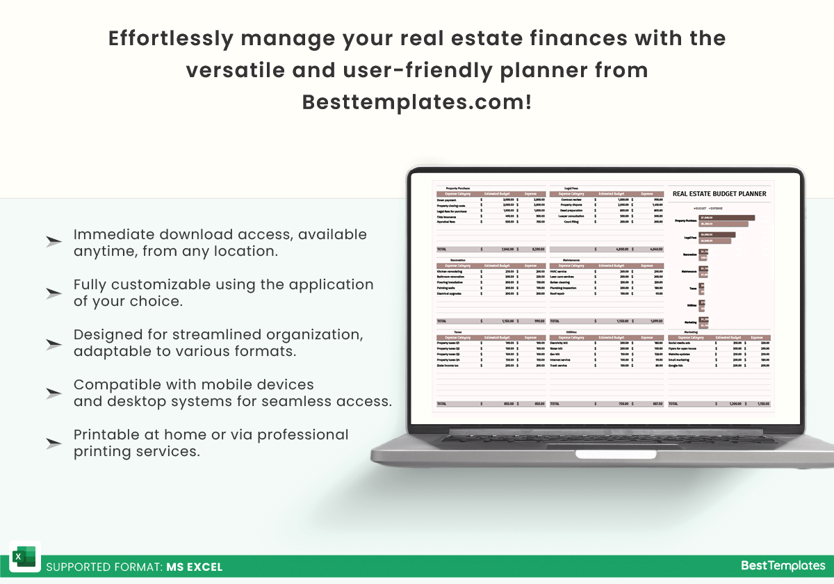 Real Estate Budget Planner Excel Template - Best Templates